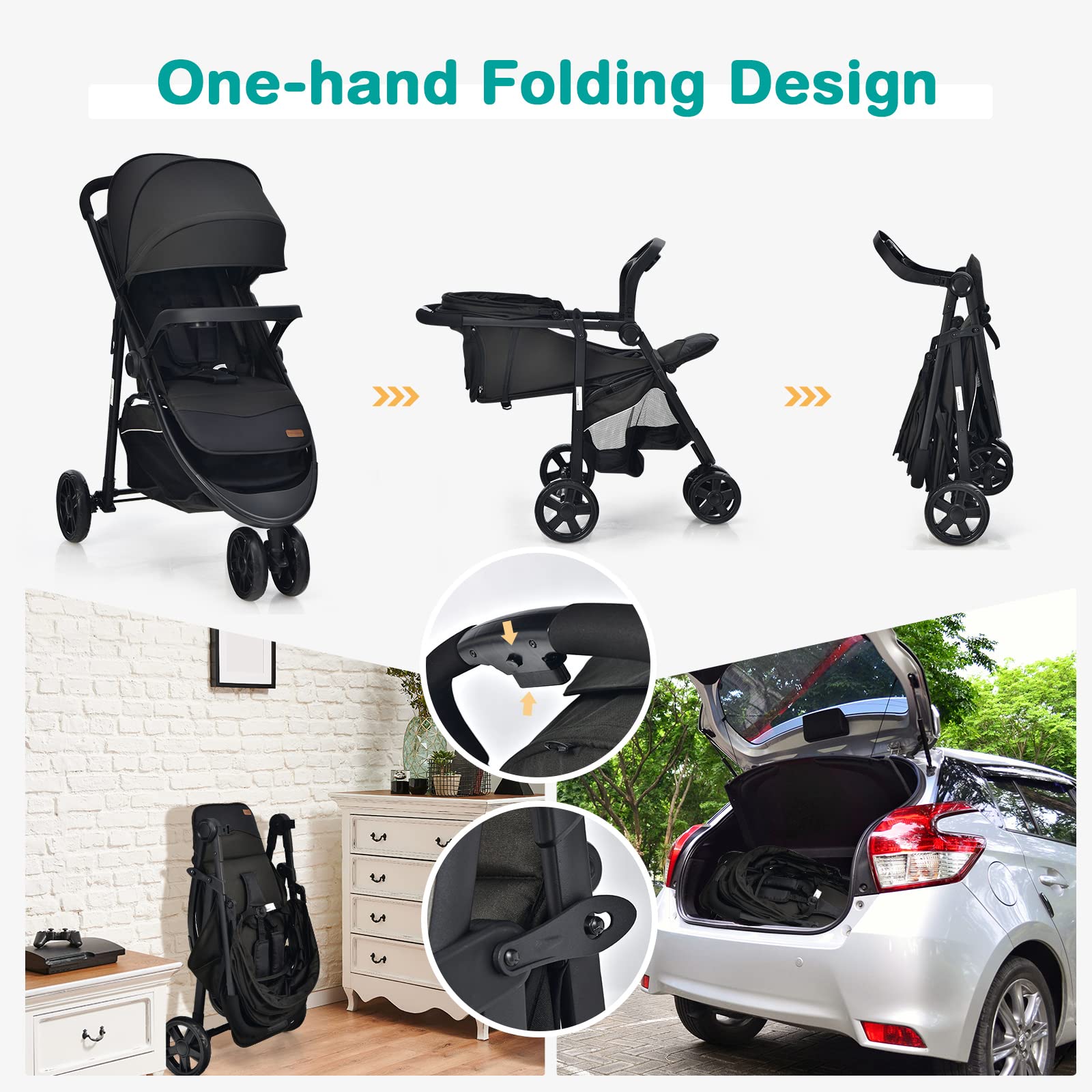 Costzon Lightweight Baby Stroller for Newborn Toddlers with 5-Point Safety Harness