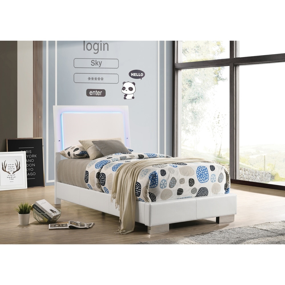 Coaster Furniture Felicity White California King Panel Bed with LED Lighting