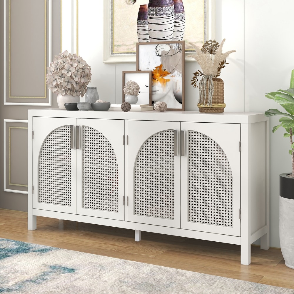 Large Storage Space Sideboard with Artificial Rattan Door and Metal Handles for Living Room   Entryway