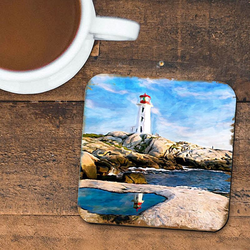 Lighthouse Bay Coastal Wooden Cork Coasters Gift Set of 4 by Nature Wonders