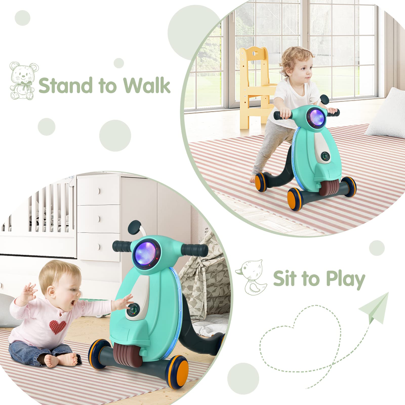 Costzon 2 in 1 Sit to Stand Learning Walker, Early Education Activity Center with Lights