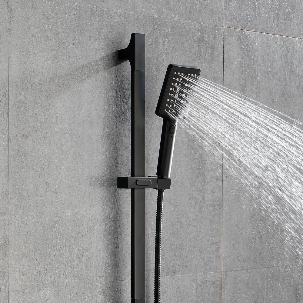 WELLFOR 3-Spray Multi-Function Wall Bar Shower Kit with Hand Shower in Matte Black WA3008MB