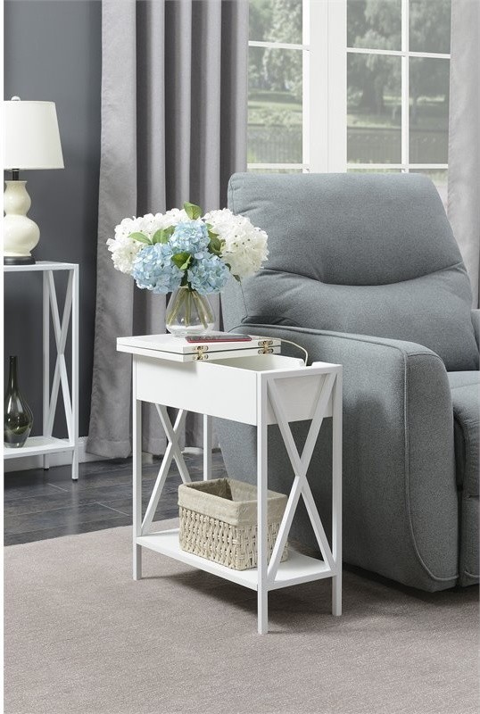 Convenience Concepts Tucson Electric Flip Top Table in White Wood Finish   Contemporary   Side Tables And End Tables   by Homesquare  Houzz