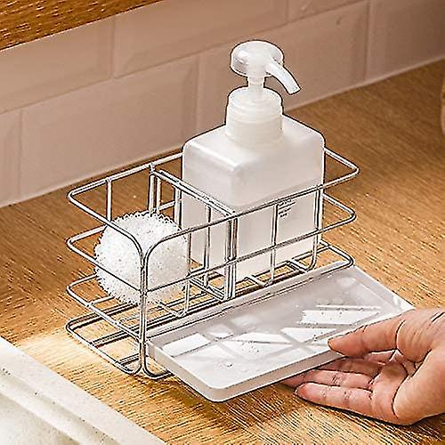 Sink Sponge Holder Countertop Stainless Steel Freestanding Sponge Sink Caddy Organizer Brush So