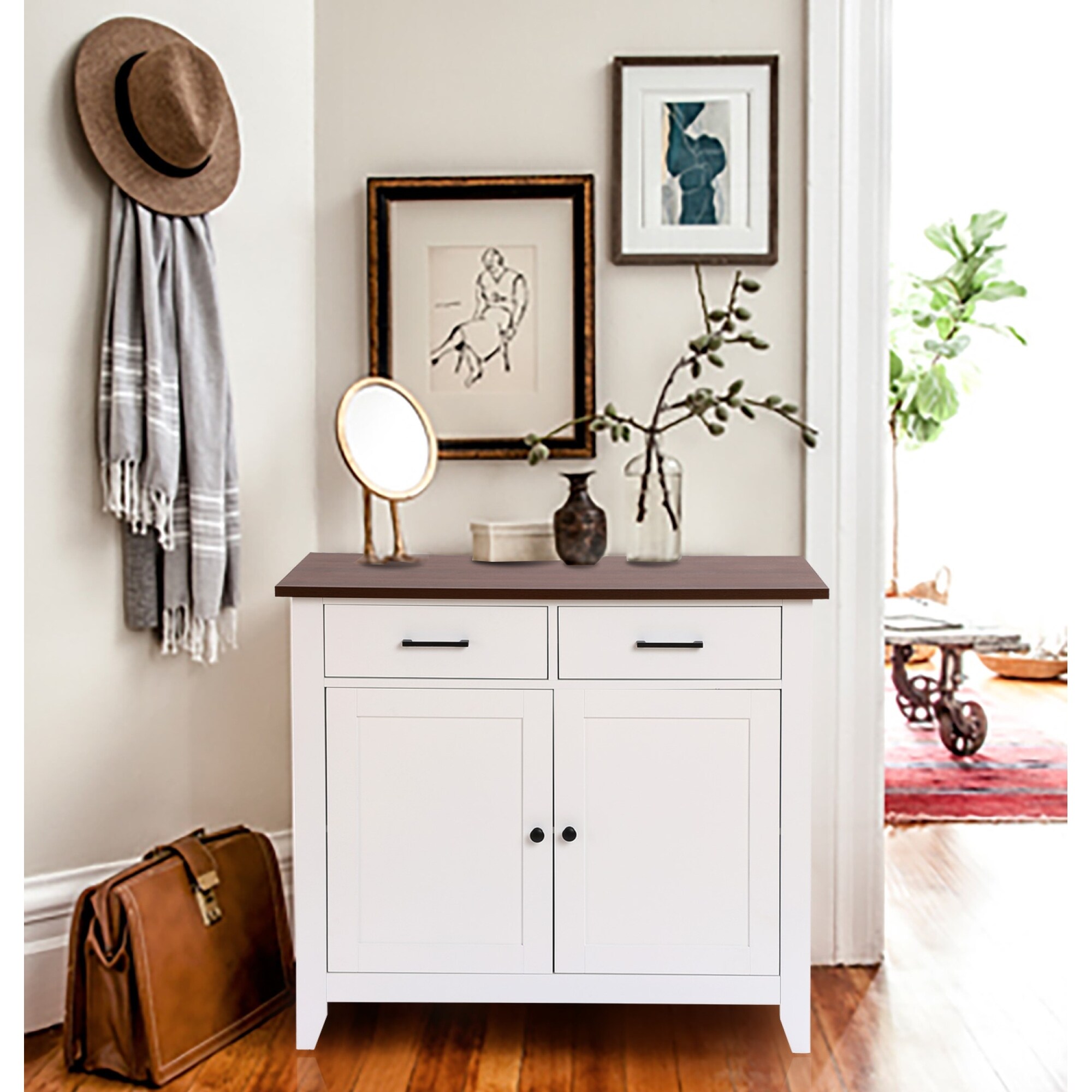 White Wood 2-Drawer 2-Door Sideboard Storage Cabinet - 32.83