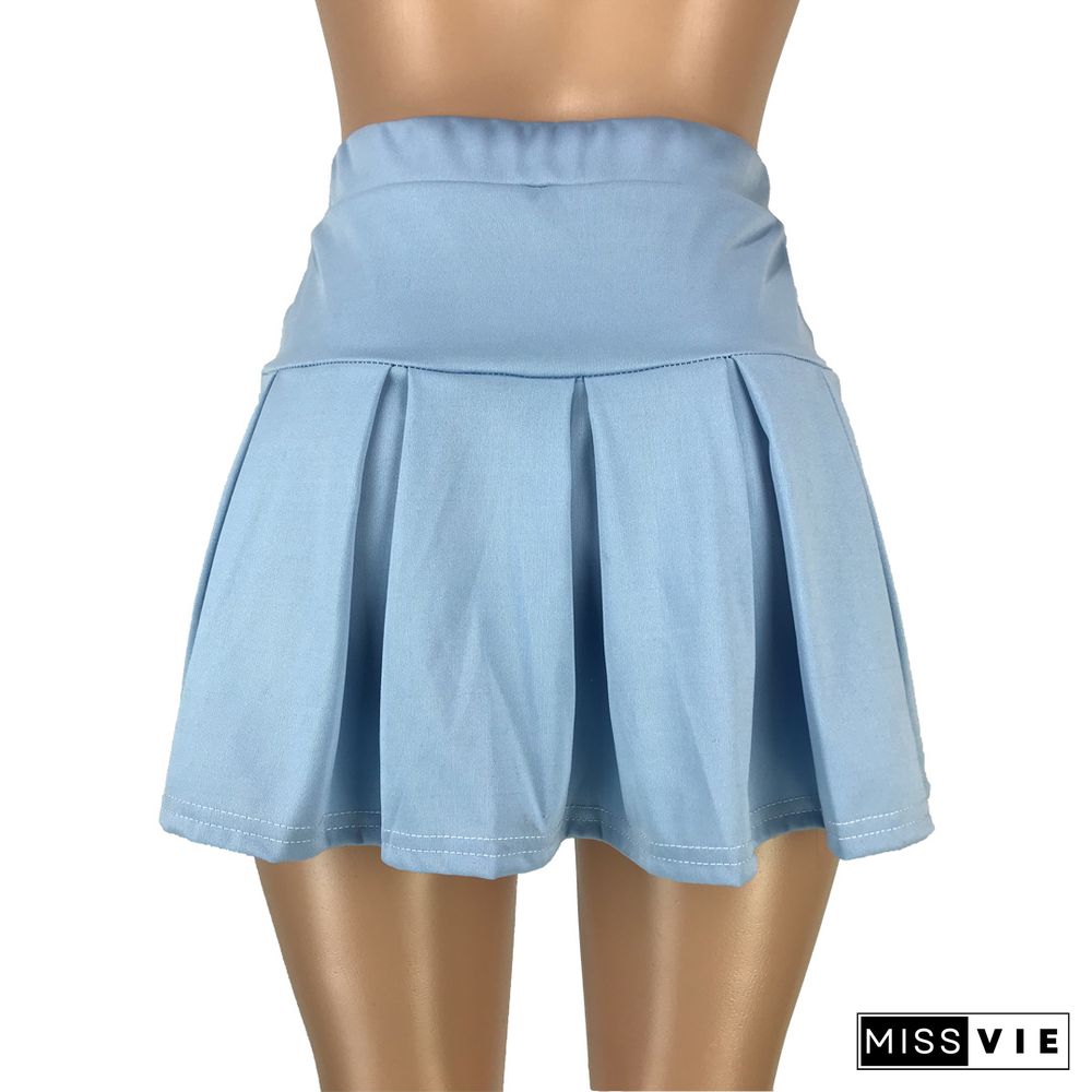 Sexy Women Summer High Waist Solid Color Pleated Mini Skirt