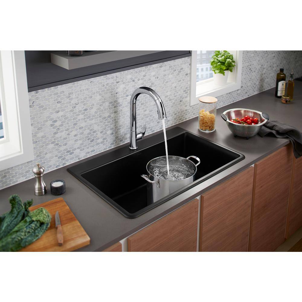 KOHLER RH8437-1-CM1 Kennon 33 in. 1- Hole Undermount Single Bowl Granite Composite Kitchen Sink in Matte Black