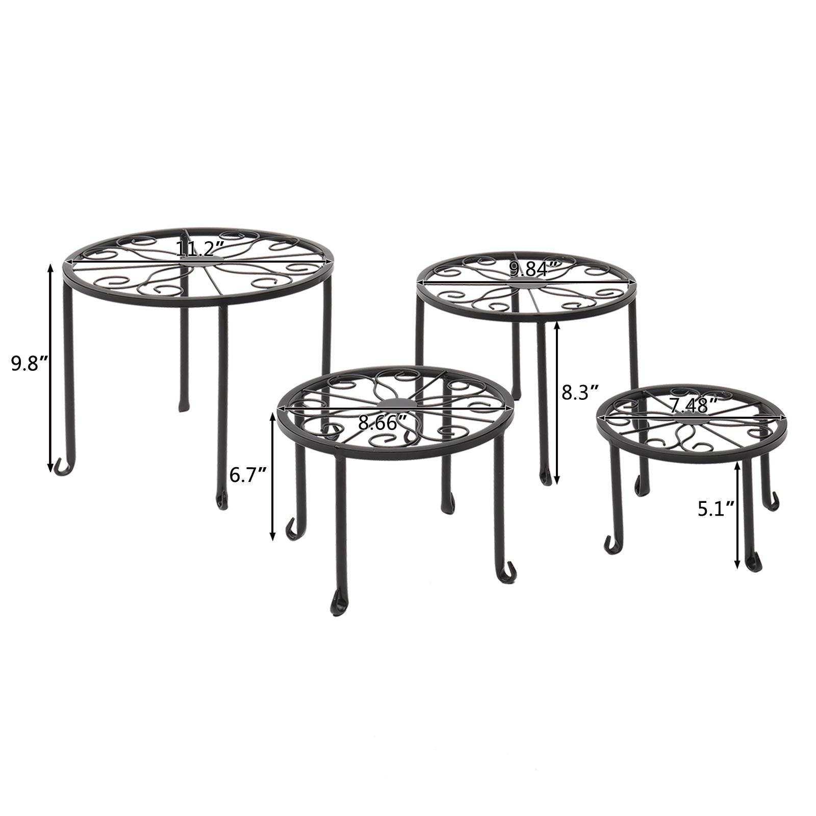 SalonMore 4Pack Scroll Pattern Round Nesting Metal Flower Pot Rack Plant Display Stand Shelf Holder Decor