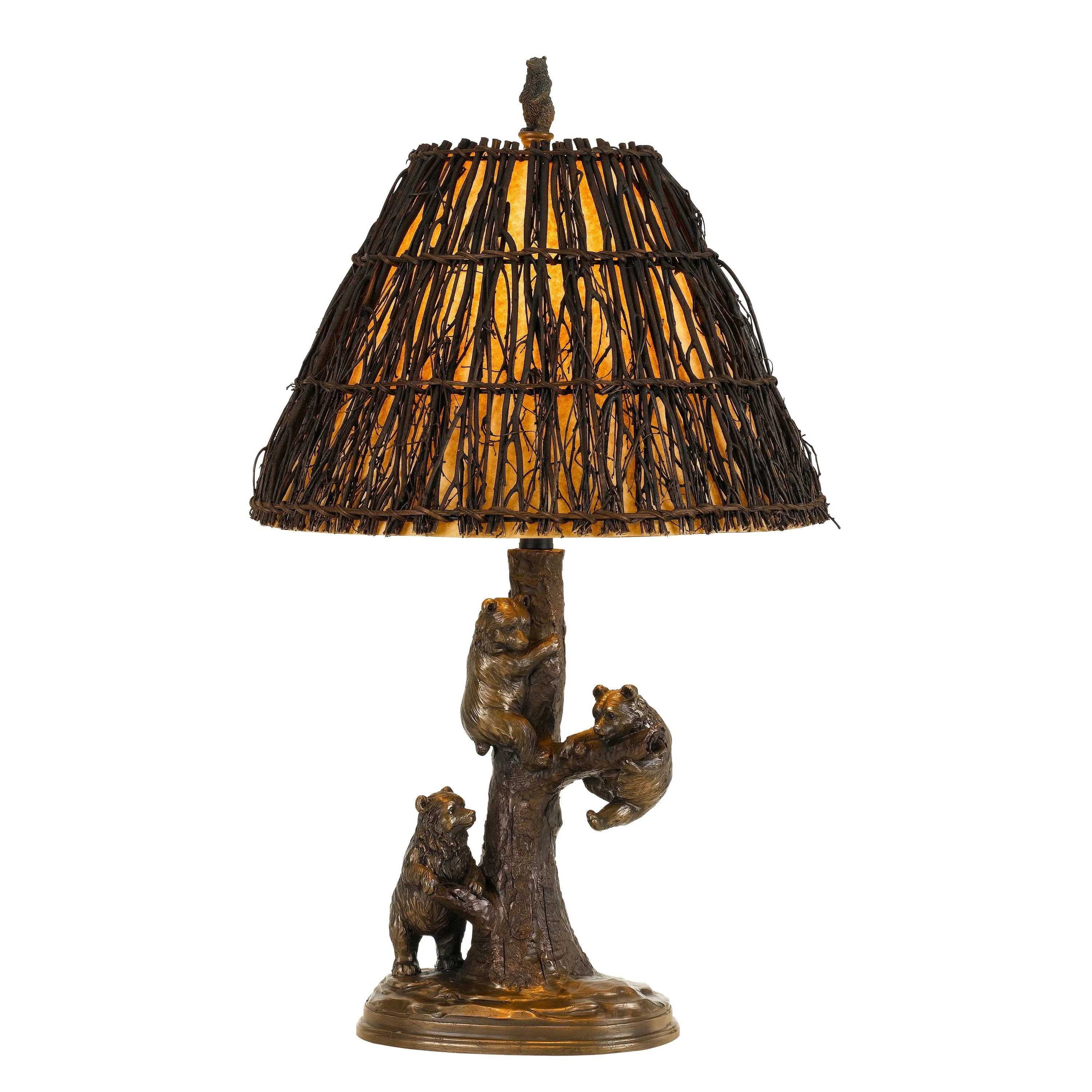 150 Watt Resin Body Table Lamp with Bear Design and Twig Shade， Bronze