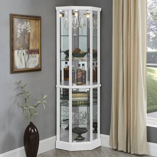 JHCA0012 Back-White Lighted Corner Curio Cabinet With Mirror V2-JHCA0012-WT