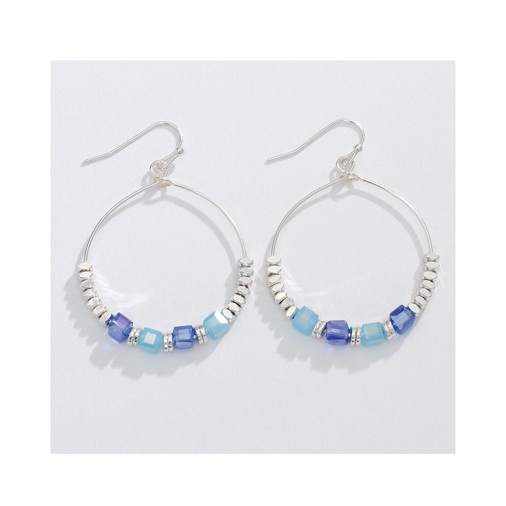 Periwinkle by Barlow  1.25” Faceted Blue and Silver Beaded Hoops- Earrings