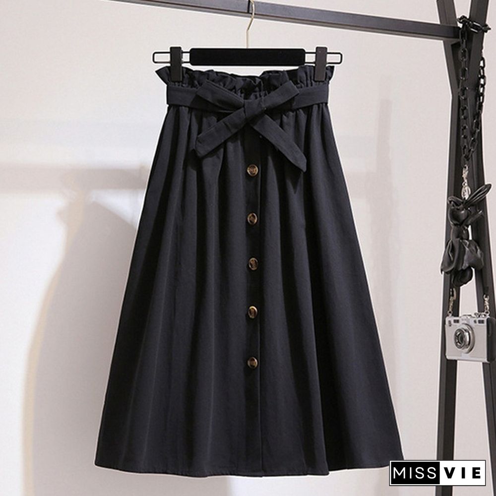 Women Skirts Fashion High Waist Skirt Women Spring Summer Midi Skirts Womens Elastic Waist Ladies Skirts With Belt