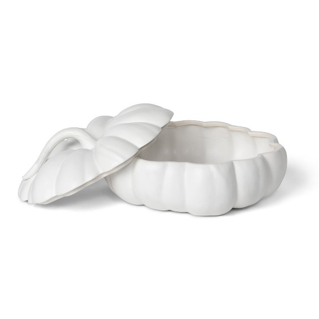 Park Hill Collection Matte White Lidded Ceramic Pumpkin Bowl Large