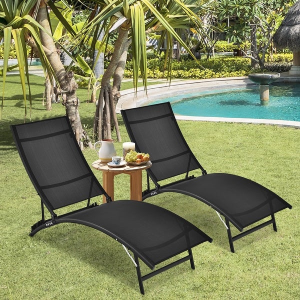 2 PCS Patio Folding Chaise Lounge Recliner Adjustable Stackable Deck