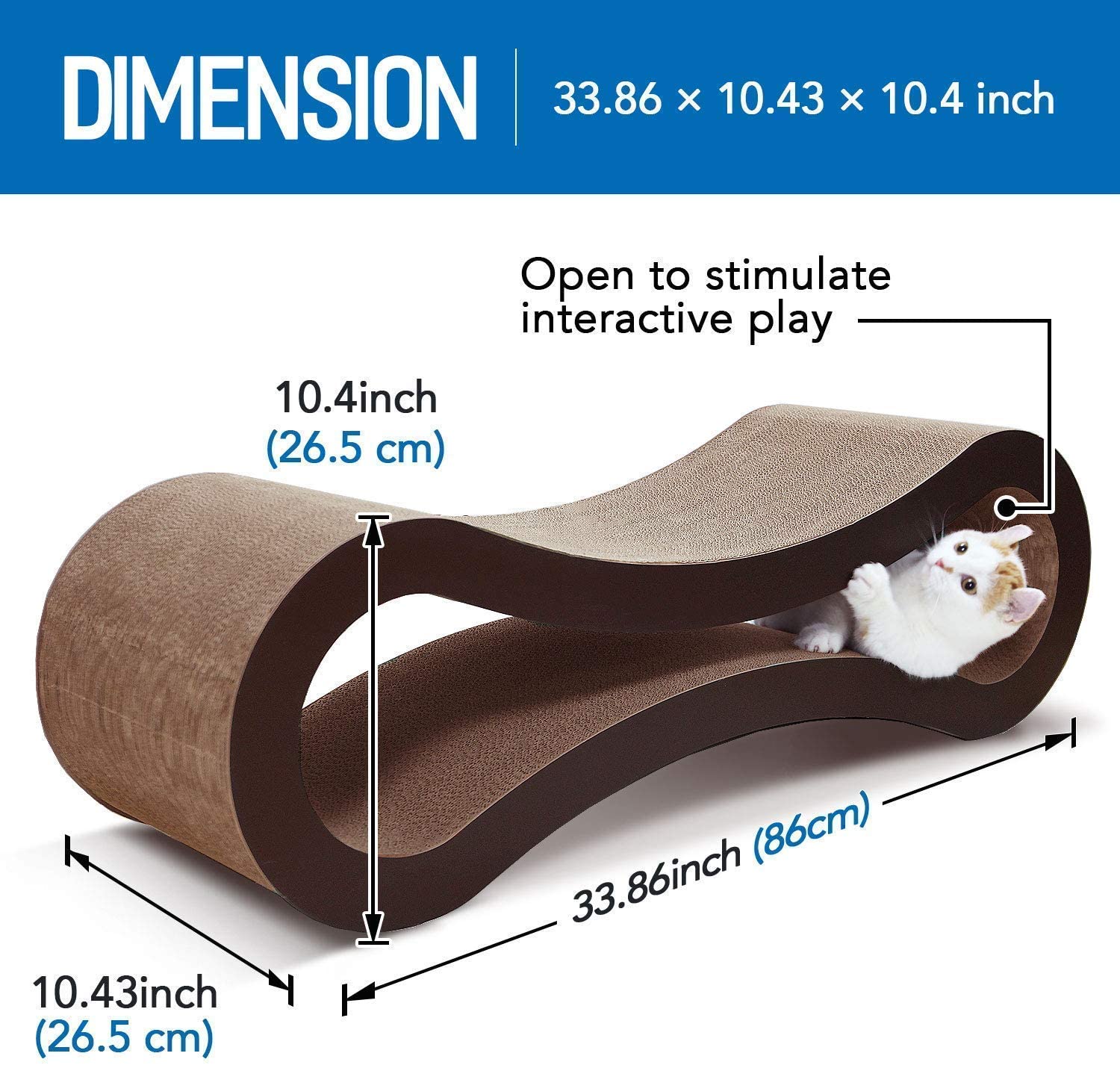 ScratchMe Cat Scratching Post Lounge Bed, Cat Scratcher Cardboard Board Pads Catnip and Groomer Brush, Brown, 1-Pack