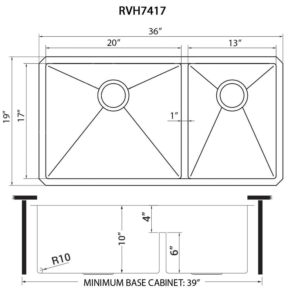 Ruvati Urbana 16-Gauge Stainless Steel 36 in. Double Bowl Undermount Low-Divide Kitchen Sink RVH7417