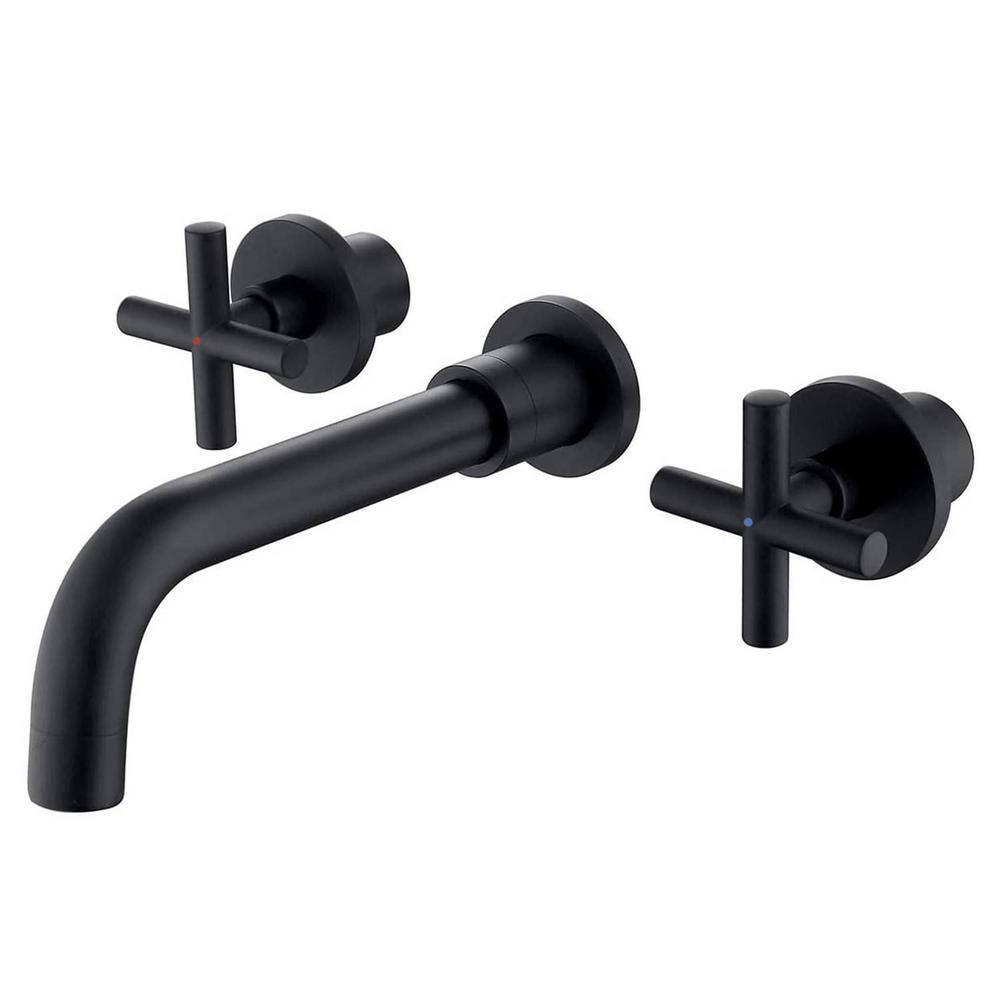 FLG Double Handle Wall Mounted Bathroom Faucet Brass Modern 3 Holes Sink Faucets in Matte Black (Valve Included) KK-0016-MB