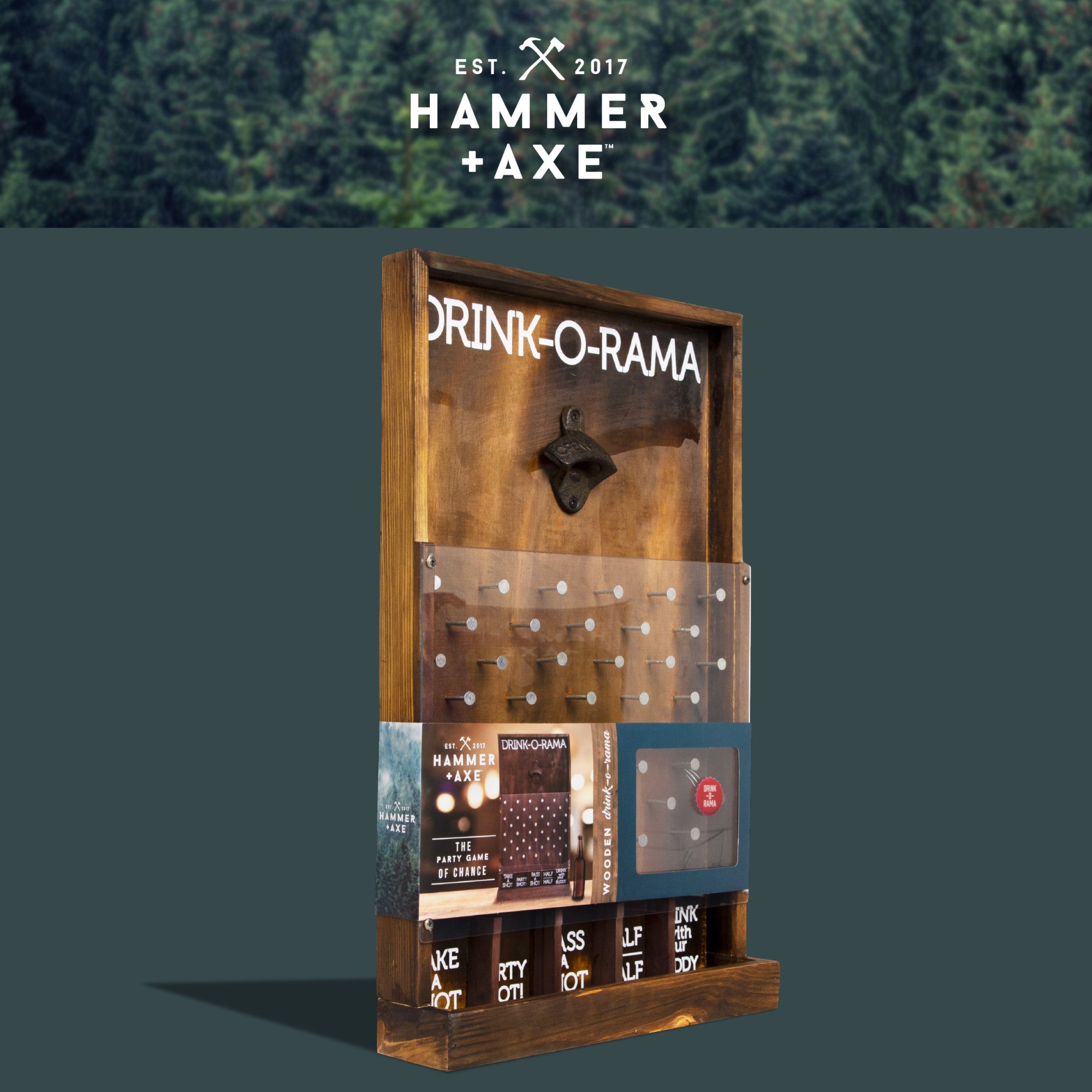 Hammer + Axe Wooden Drink-O-Rama, with Wall Brackets