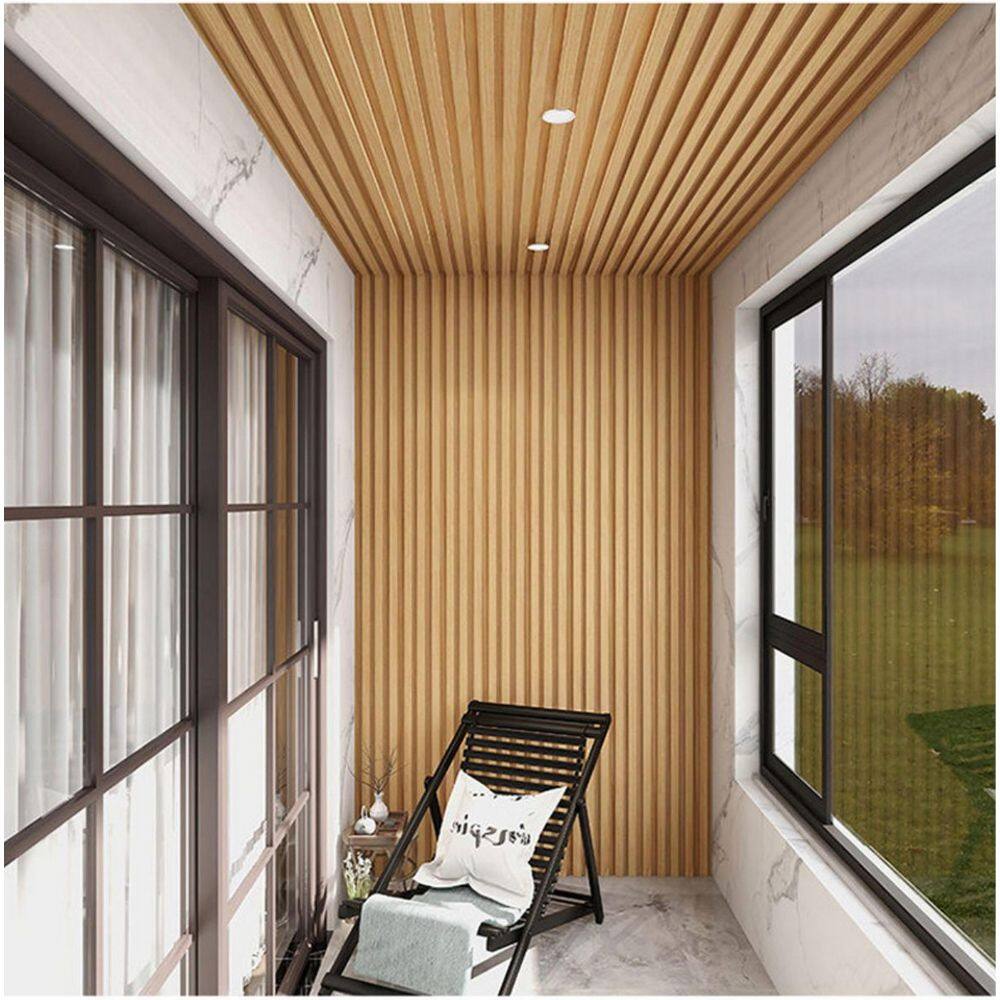 Ejoy 106 in. x 6 in x 0.5 in. Solid Wood Wall 7 Grid Cladding Siding Board in Light Oak Color (Set of 4-Piece) CladdingPanel_WC7G_020