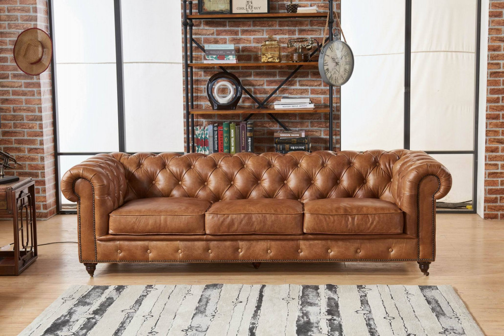 Crafters and Weavers Top Grain Leather Chesterfield Sofa   Traditional   Sofas   by Crafters and Weavers  Houzz