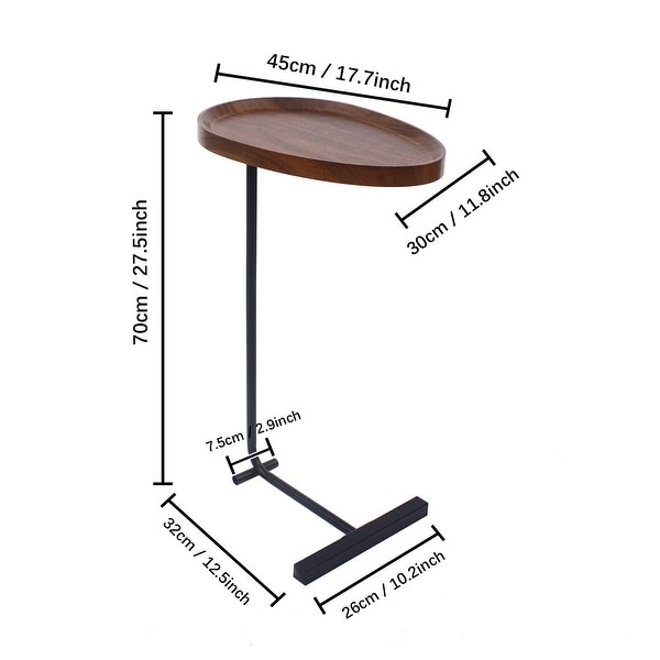 C-Shaped Side Table Walnut Multi-Purpose Table - 11.8