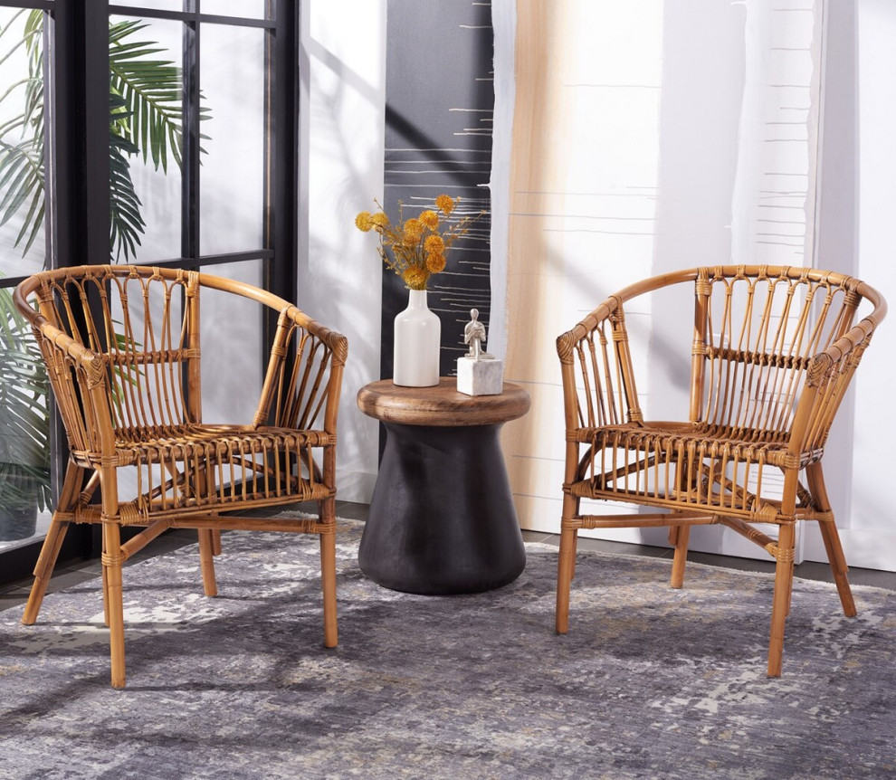 Cora Rattan Accent Chair Honey Brown Wash Set 2   Tropical   Armchairs And Accent Chairs   by AED Luxury Home Decor  Houzz