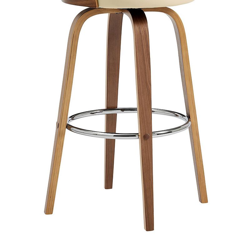 Swivel Bar Stool with Open Design Wooden Back， Cream