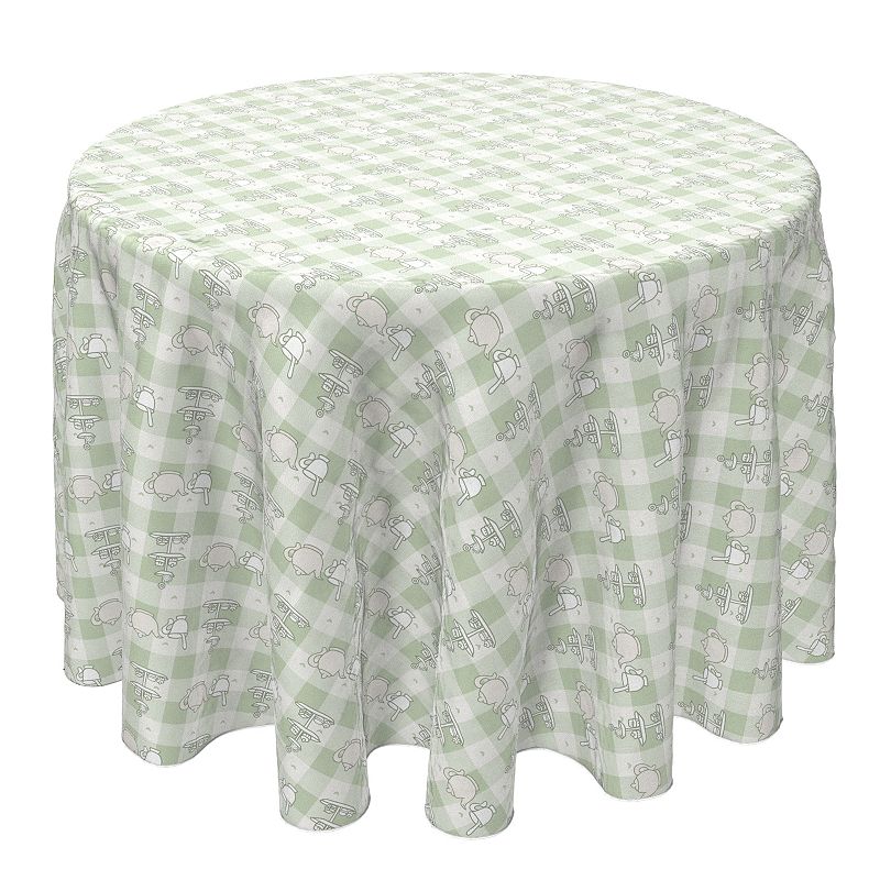 Round Tablecloth， 100% Cotton， 60 Round， Tea Time Plaid