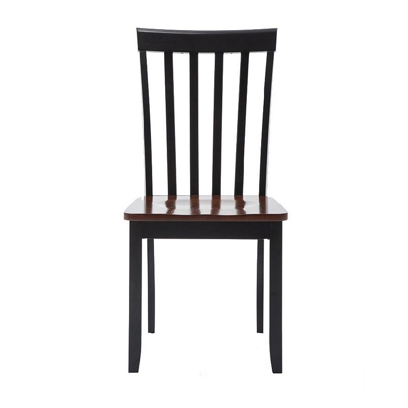 Wooden Seat Dining Chair with Slatted Backrest， Set of 2， Brown and Black