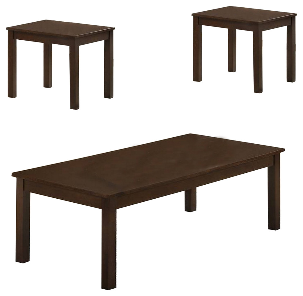 Benzara BM233096 3 Piece Coffee Table and End Table With Block Legs  Brown   Transitional   Coffee Table Sets   by Uber Bazaar  Houzz