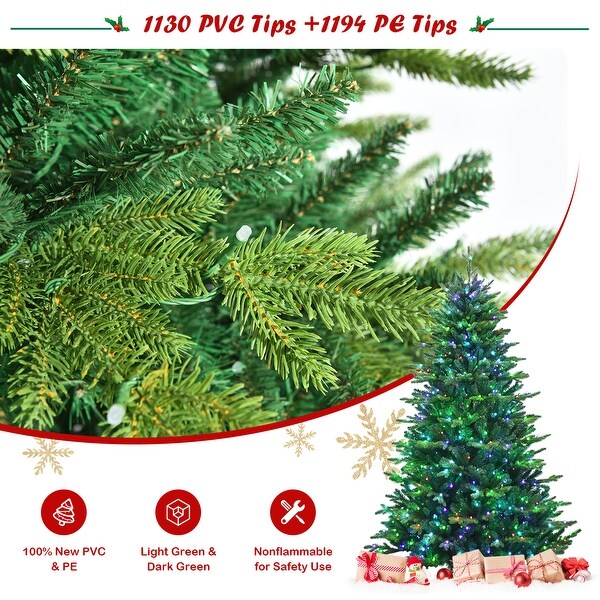 Gymax 6/7/8 FT Prelit Artificial Christmas Tree w/ APP Control and 15