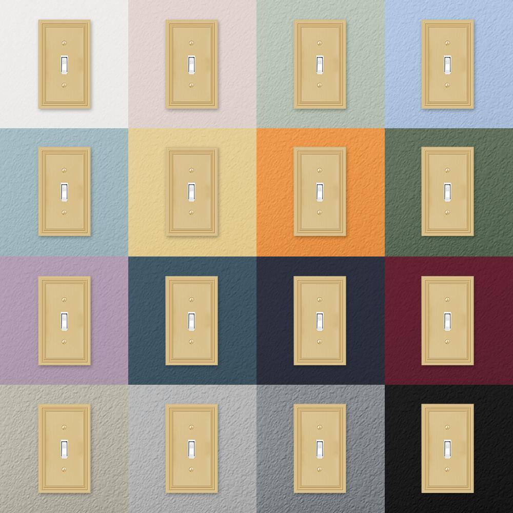 AMERELLE Hallcrest 2 Gang 1-Toggle and 1-Rocker Metal Wall Plate - Satin Brass 98TRSB