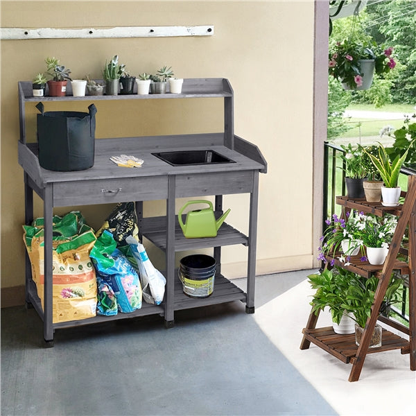 Yaheetech Potting Benches Tables Garden Potters Work Bench Station Planting Bench Solid Wood Outdoor Gray 45.2 x 17.7 x 47.6'' (L x W x H)