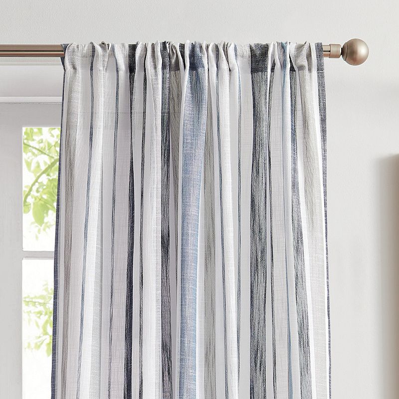 G.H. Bass and Co. Bay Stripe Poletop Navy Set of 2 Window Curtain Panels