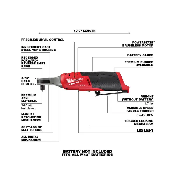 Milwaukee 2567-20 M12 FUEL 3/8 High Speed Ratchet