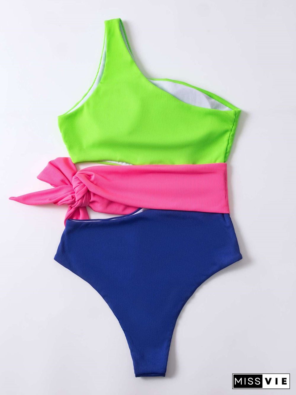 One Shoulder Colorblock Stitching One Piece Swimwear