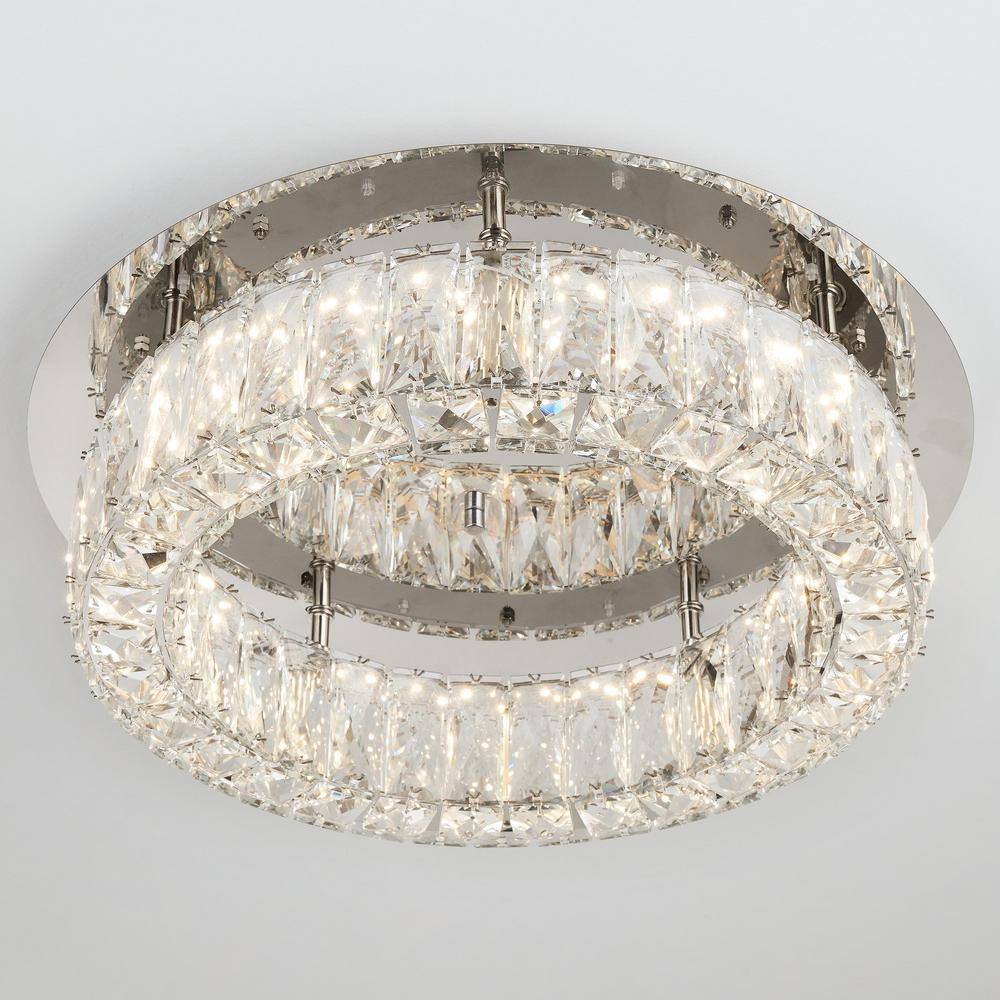 Home Decorators Collection Keighley 17.5 in. Integrated LED Chrome Flush Mount Ceiling Light Fixture with Crystal Shade CP 25117