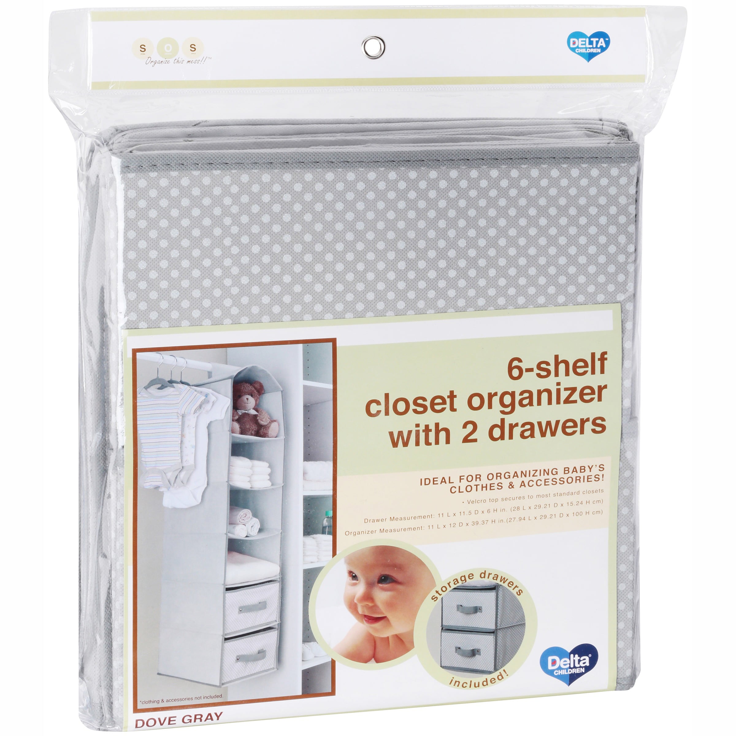 Delta Children 6-Shelf Hanging Storage Unit with 2 Drawers, Dove Gray