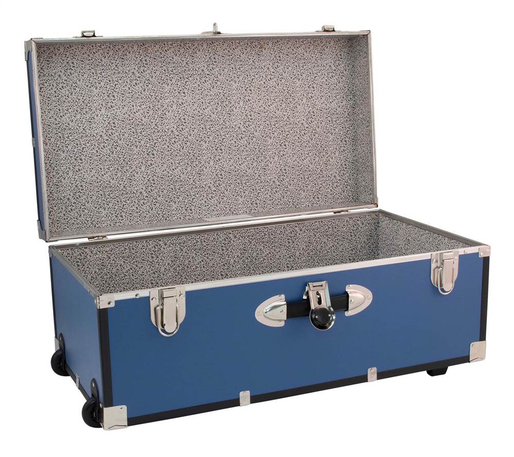 Seward Trunks Adult Wood Trunk with Wheels and Lock in Mist Blue