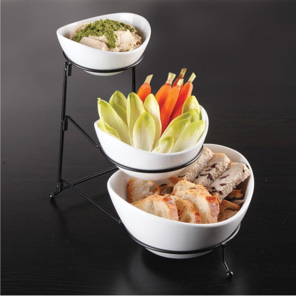 Gracious Dining 3 Tier Bowl Server Set with Metal Stand in White