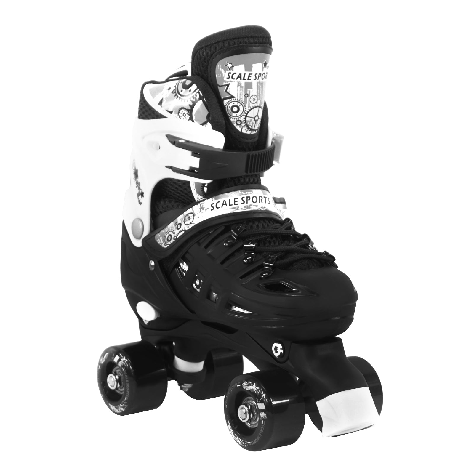 Adjustable Black Quad Roller Skates For Kids Large Sizes