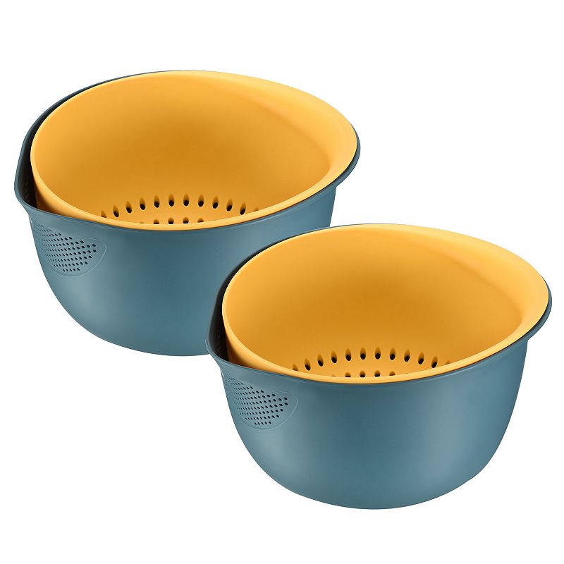 Fruit Vegetable Washing Colander Drain Basket Rice Washing Bowl， 2PCS