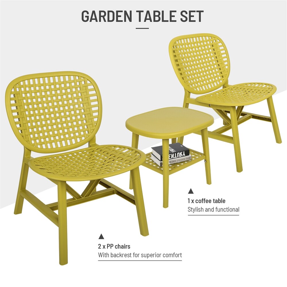 3 Pieces Patio Table Chair Set With Open Shelf