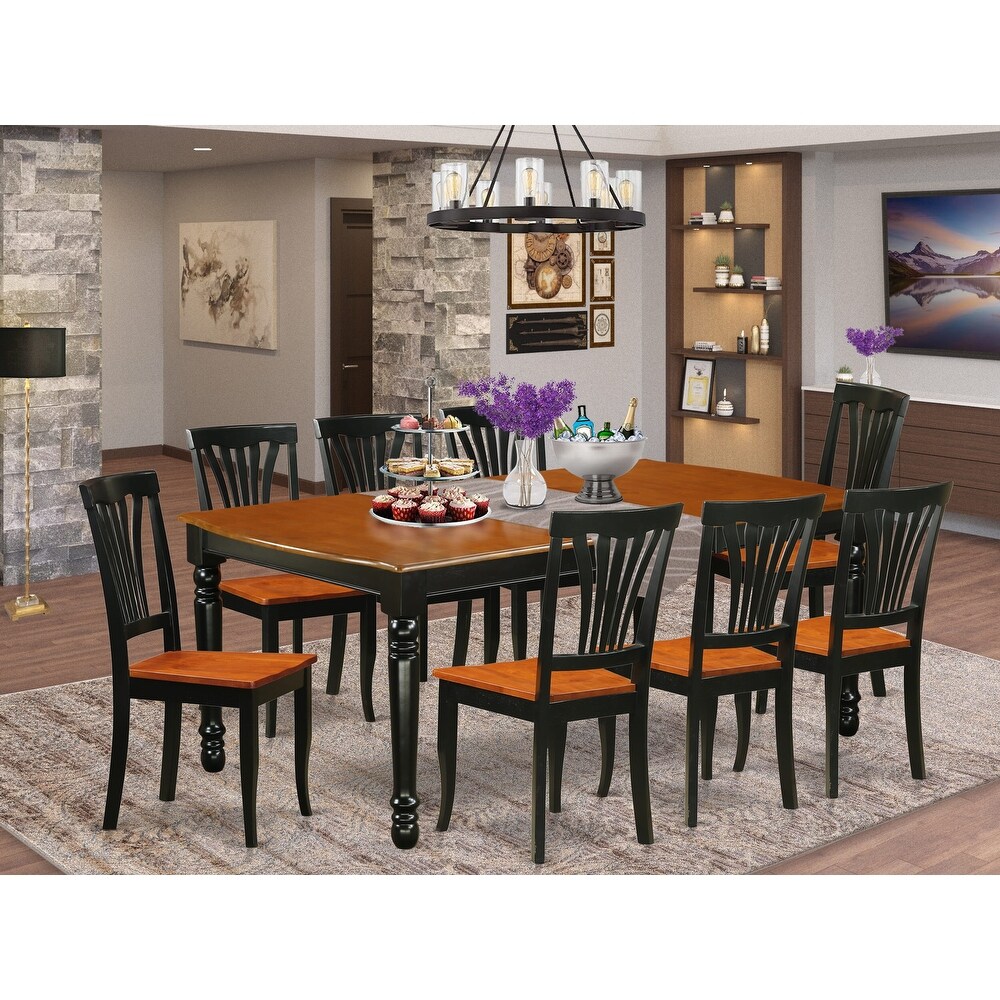 East West Furniture Dining Table Set  a Rectangle Dining Room Table and Kitchen Chairs  Black   Cherry (Pieces   Seat Options)