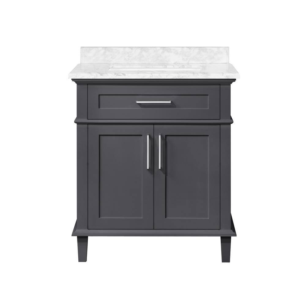 Home Decorators Collection Sonoma 30 in. W x 22 in. D x 34 in. H Bath Vanity in Dark Charcoal with White Carrara Marble Top Sonoma 30C