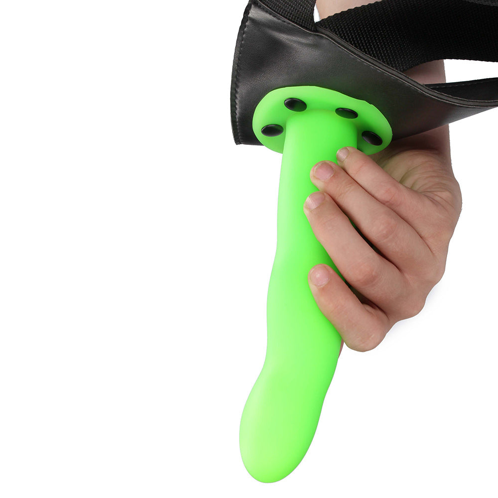 Ouch! Curved 8 Inch Hollow Strap-On in Glowing Green