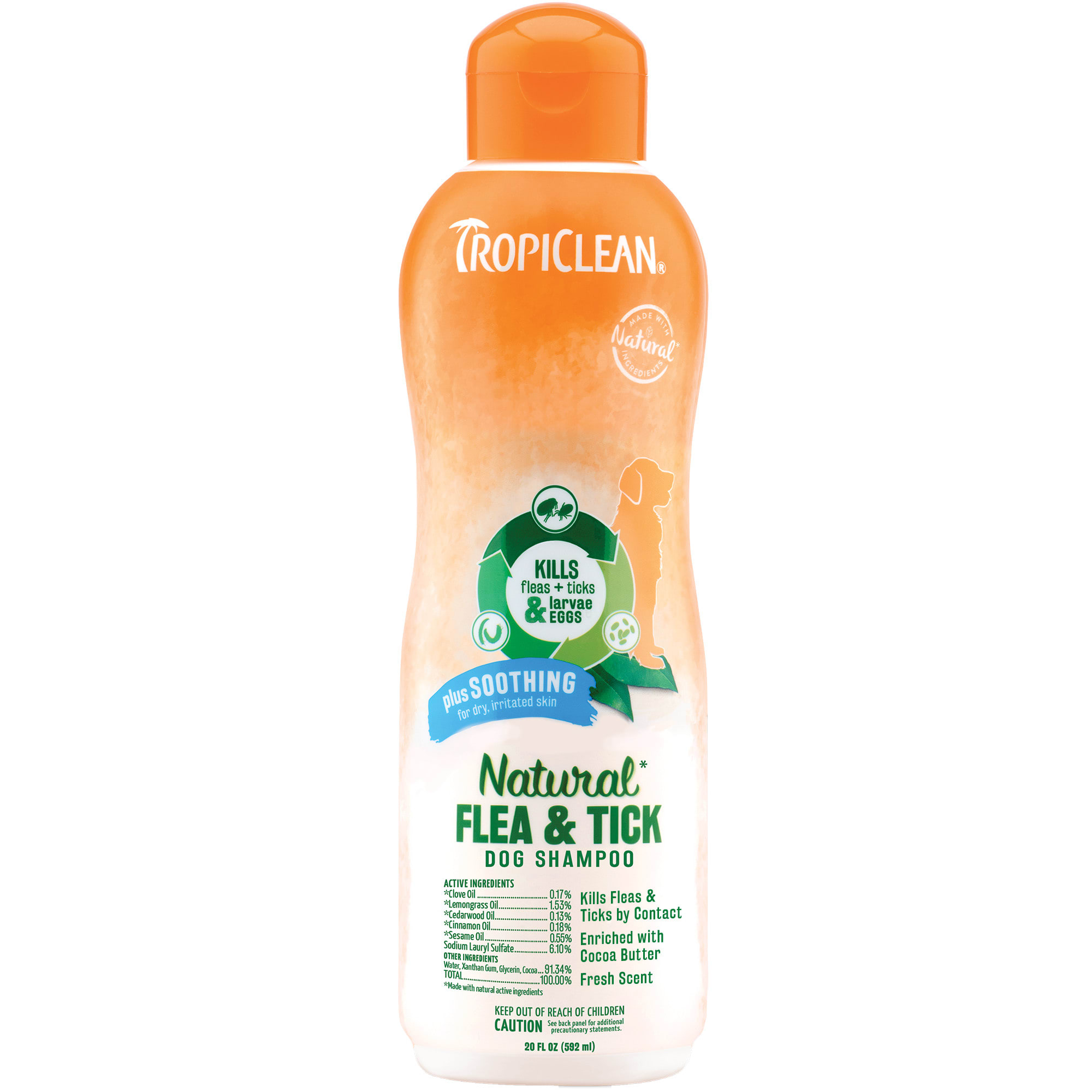 Tropiclean Natural Flea  Tick Soothing Shampoo for Dogs， 20 fl. oz.