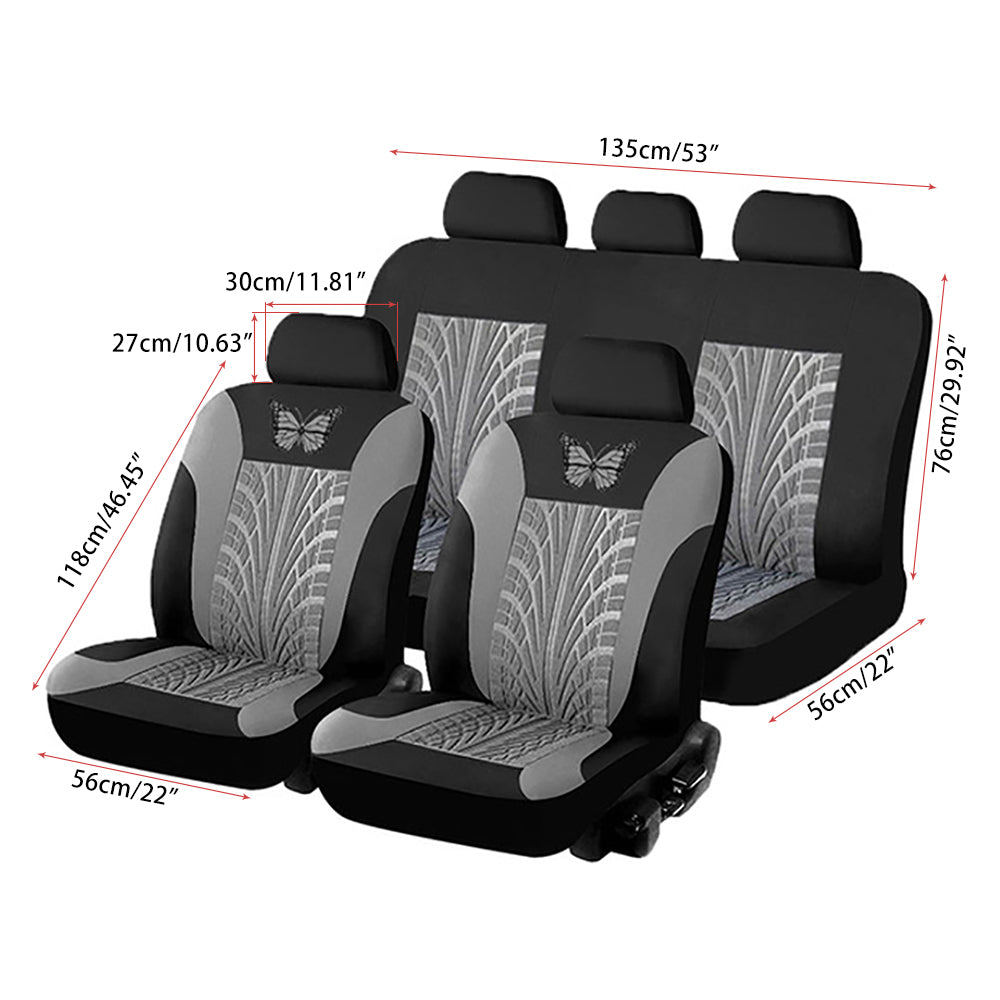 HOTBEST 9-piece Set Butterfly Styling Car Seat Covers， Full Set Front and Rear Universal Resistant Covers Set Elasticated Hems Compatible Washable Easy Fit