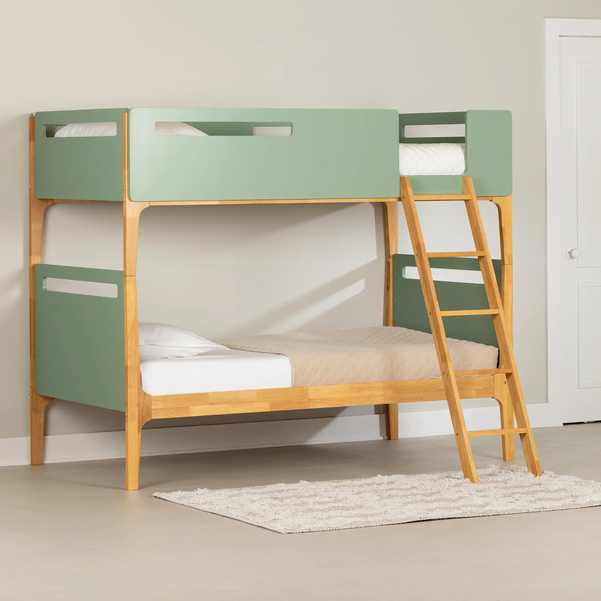 Bebble Natural and Sage Green Twin Bunk Bed