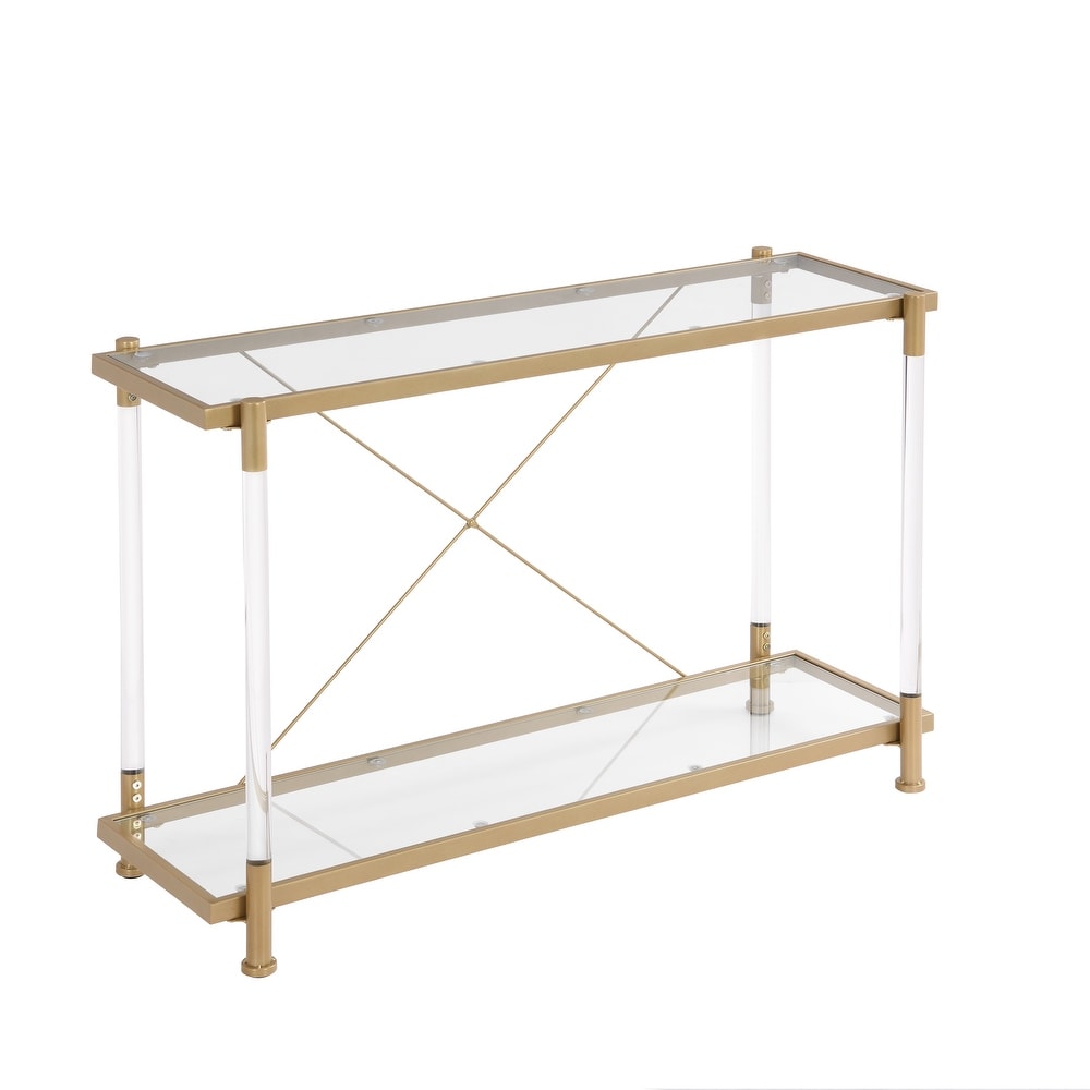 Golden Acrylic Glass 2 Tier Console Table  Sturdy Metal Bracket